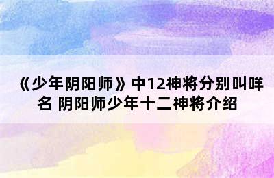 《少年阴阳师》中12神将分别叫咩名 阴阳师少年十二神将介绍